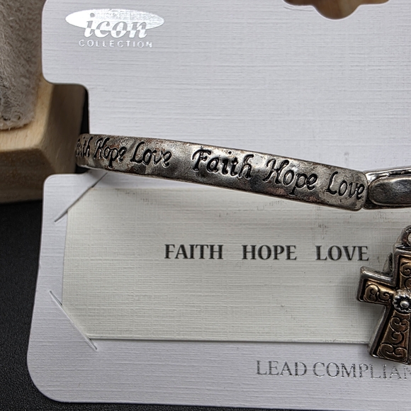 Silver Bracelet with Cross and Heart Charms (1935) - Picture 2 of 3